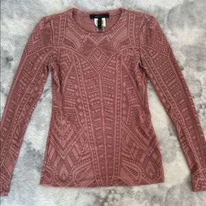 BCBGMaxAzria Pink Graphic Fitted Long Sleeve Hoodie